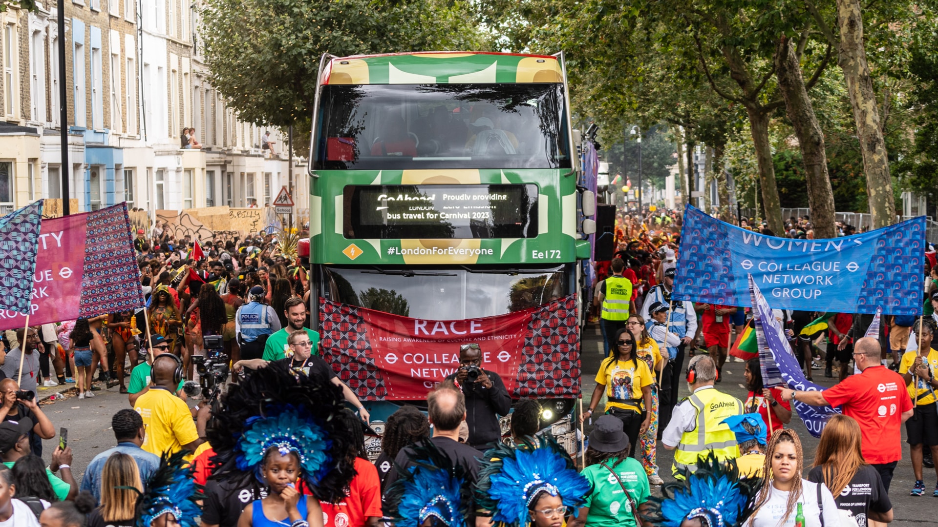 a group of people in a parade